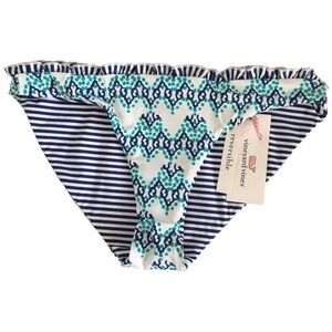 NEW Vineyard Vines Womens Bikini Bottom Geowave Striped Reversible Blue Size XXS
